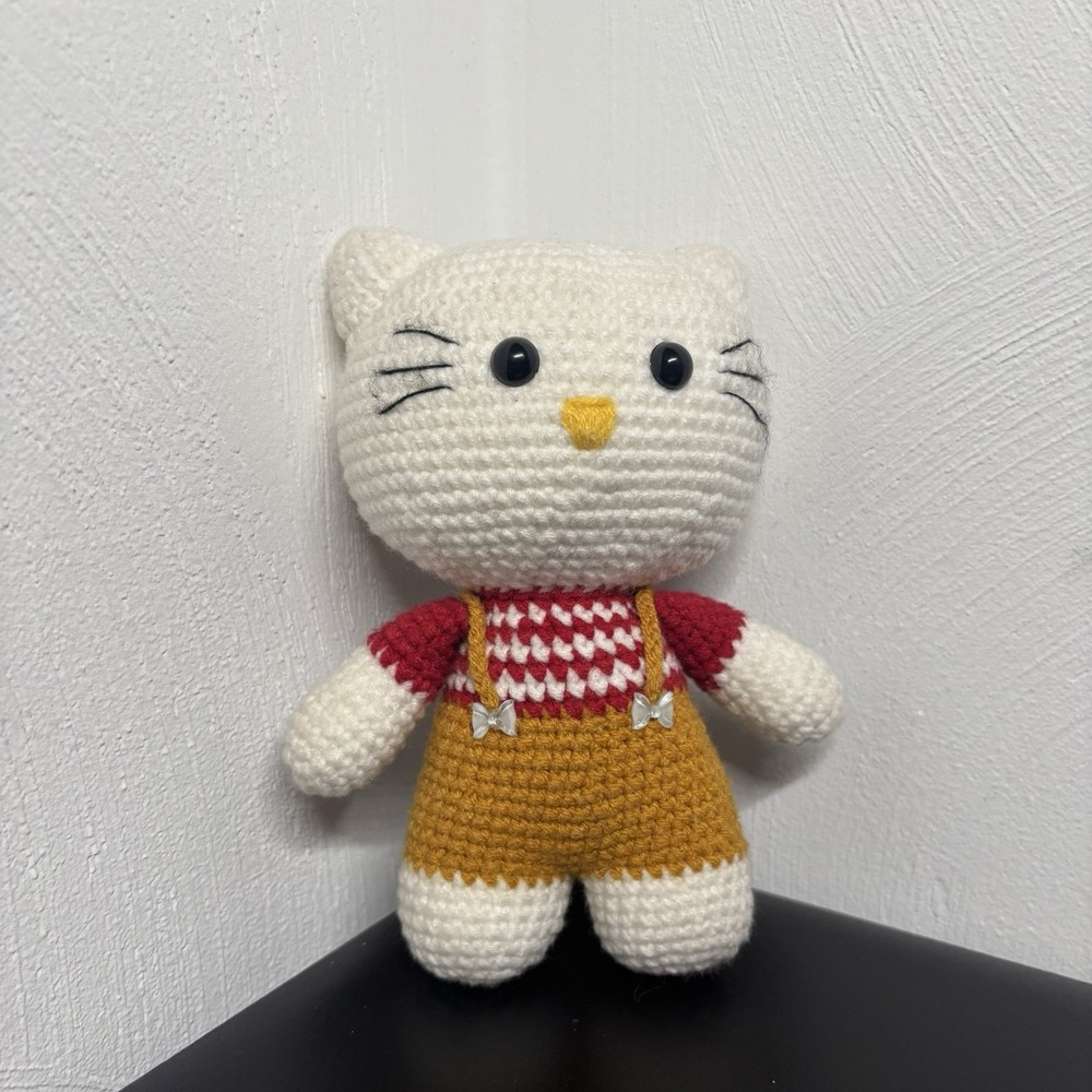 Hello Kitty Amigurumi Doll Handmade Crochet 6.5 Inch Sanrio Overalls Girls Gift